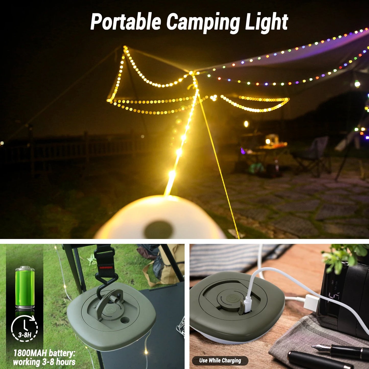 2-in-1 Camping String Lights